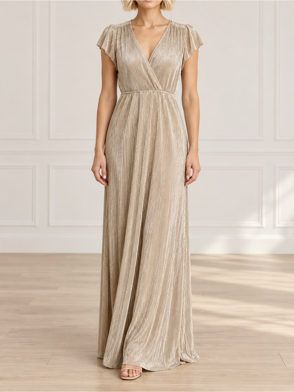 Baltic Born Athena Pleated Maxi Dress Sz XS Champagne Gold Maternity Bridesmaid